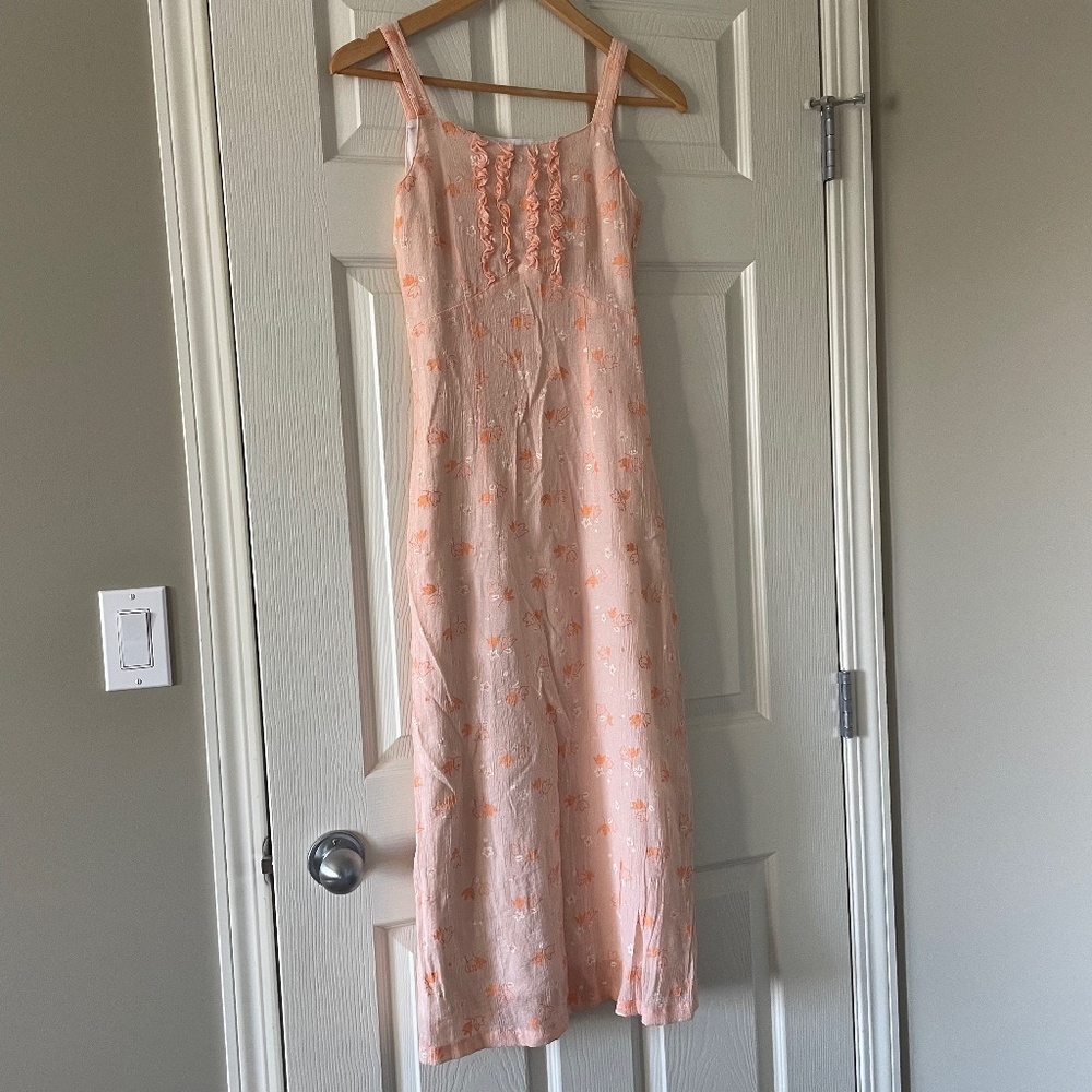 Floral Orange Sleeveless Maxi Dress XS